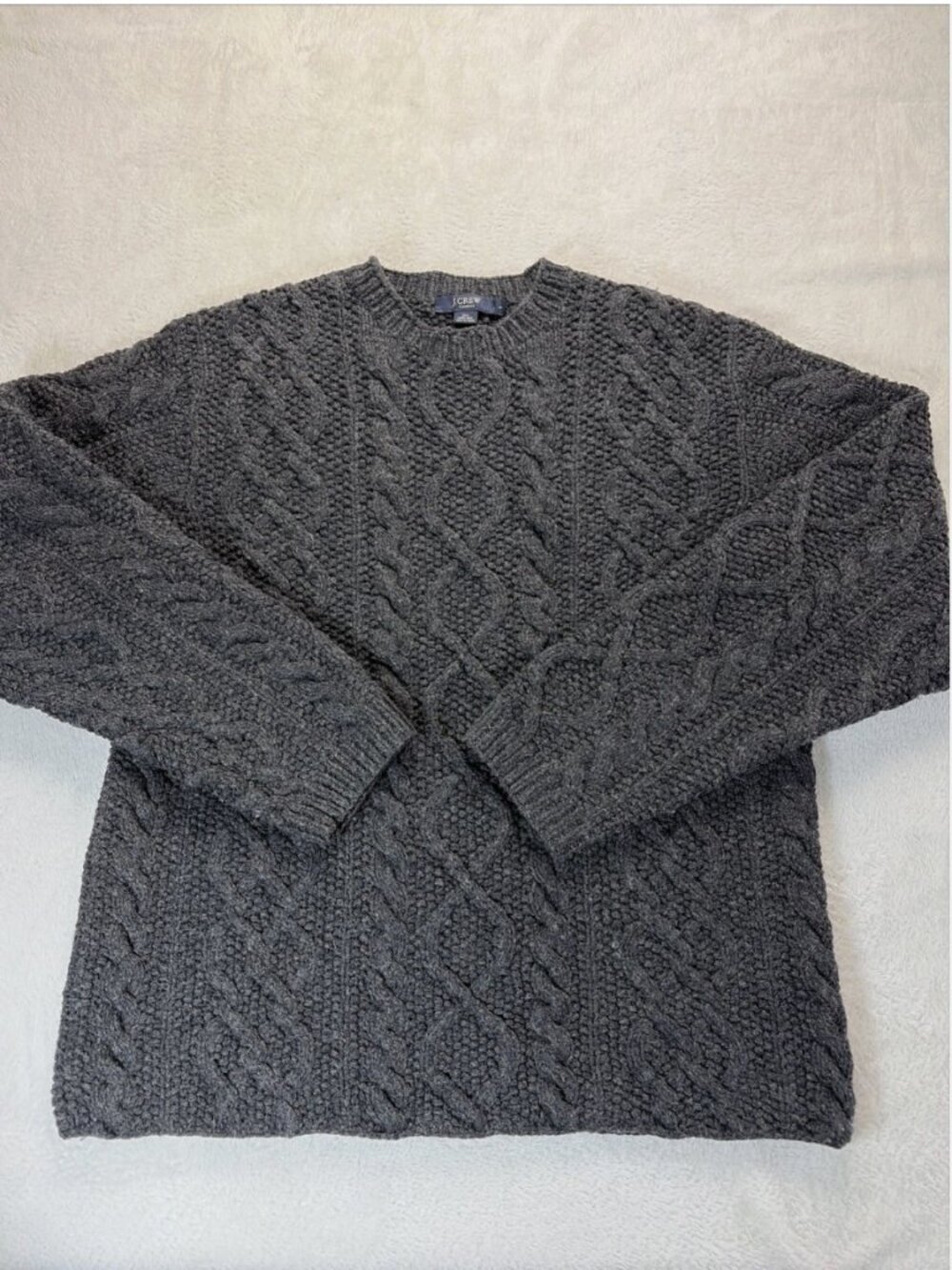 Vintage 90s J. Crew Cable Knit  Sweater Charcoal 100% Wool Pullover L - Picture 8 of 16